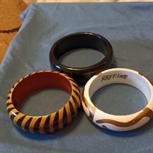 Set of Three Raffine Bangles - Black, Gold, and White